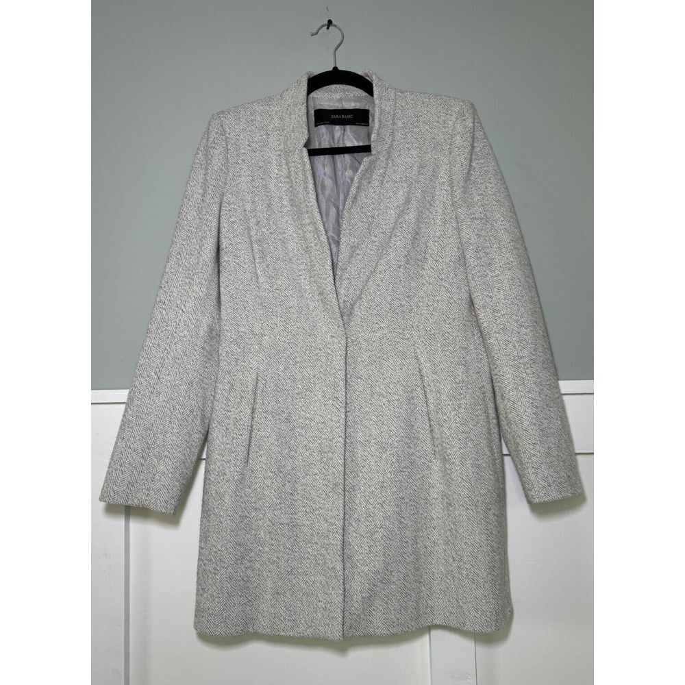 Zara Women's Gray Lapel Collar Long Sleeve‎ Open Trench Coat Side Pockets Small